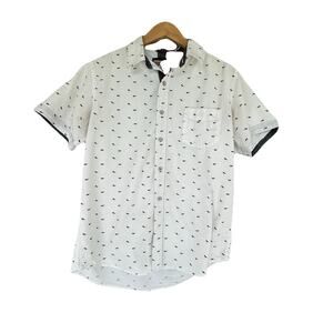 Hudson & Barrow Men’s Casual Short Sleeve Shirt Cream w Navy Sunglasses Size L